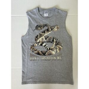 Gildan Men's Gray Muscle Shirt Don't Tread On Me Small